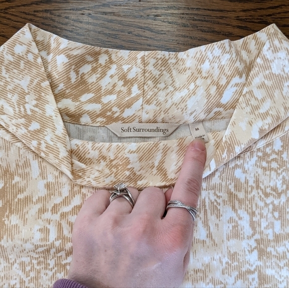 Soft Surroundings Adrienne tan/cream print mock neck - Picture 6 of 7